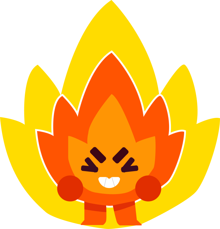 Fuego, the flame mascot, standing on the ground line